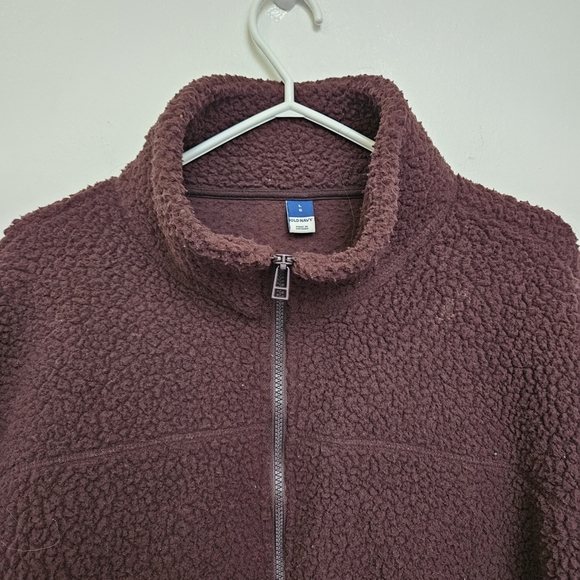 Old Navy Sz L Oversized Slouchy Cozy Dark Brown Sherpa Fleece  Zipper Jacket - Picture 8 of 16